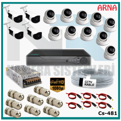 14 Kameralı (10 iç 4 dış) Güvenlik Kamerası Sistemi AHD 1080P ( Cs 481) Hardisksiz