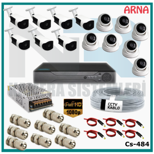 14 Kameralı (7 iç 7 dış) Güvenlik Kamerası Sistemi AHD 1080P ( Cs 484) Hardisksiz