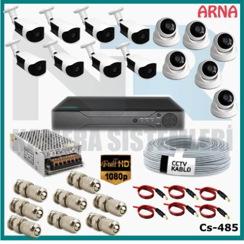 14 Kameralı (6 iç 8 dış) Güvenlik Kamerası Sistemi AHD 1080P ( Cs 485) Hardisksiz