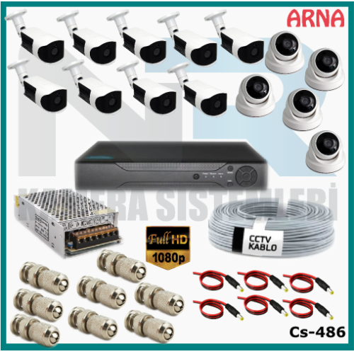 14 Kameralı (5 iç 9 dış) Güvenlik Kamerası Sistemi AHD 1080P ( Cs 486) Hardisksiz