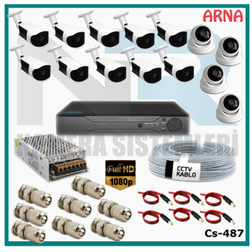 14 Kameralı (4 iç 10 dış) Güvenlik Kamerası Sistemi AHD 1080P ( Cs 487) Hardisksiz