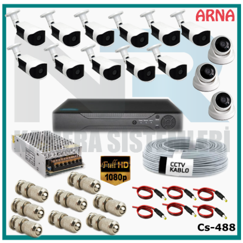 14 Kameralı (3 iç 11 dış) Güvenlik Kamerası Sistemi AHD 1080P ( Cs 488) Hardisksiz