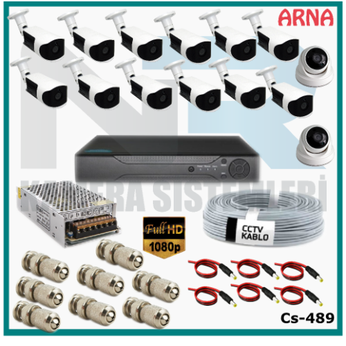 14 Kameralı (2 iç 12 dış) Güvenlik Kamerası Sistemi AHD 1080P ( Cs 489) Hardisksiz