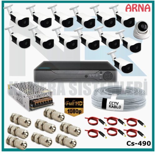 14 Kameralı (1 iç 13 dış) Güvenlik Kamerası Sistemi AHD 1080P ( Cs 490) Hardisksiz