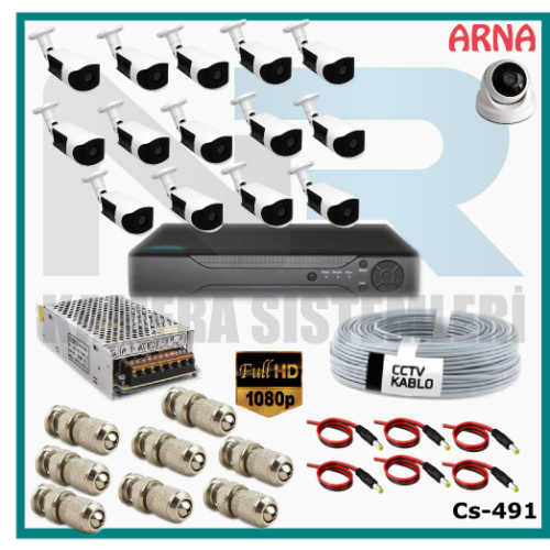 15 Kameralı (1 iç 14 dış) Güvenlik Kamerası Sistemi AHD 1080P ( Cs 491) Hardisksiz