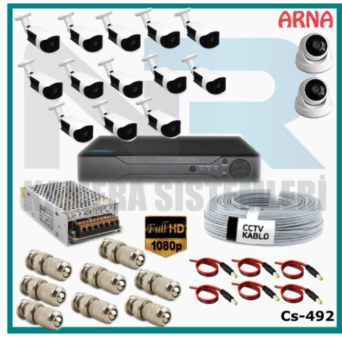 15 Kameralı (2 iç 13 dış) Güvenlik Kamerası Sistemi AHD 1080P ( Cs 492) Hardisksiz