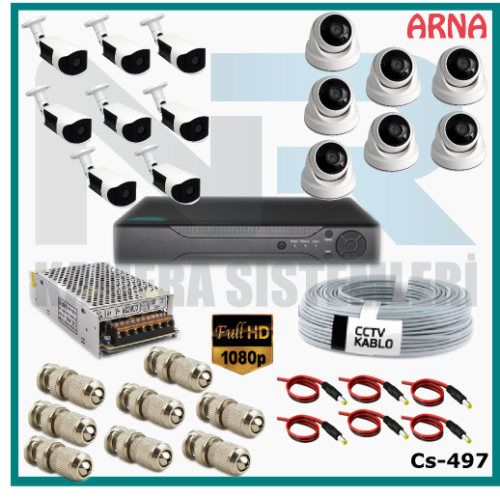 15 Kameralı (7 iç 8 dış) Güvenlik Kamerası Sistemi AHD 1080P ( Cs 497) Hardisksiz