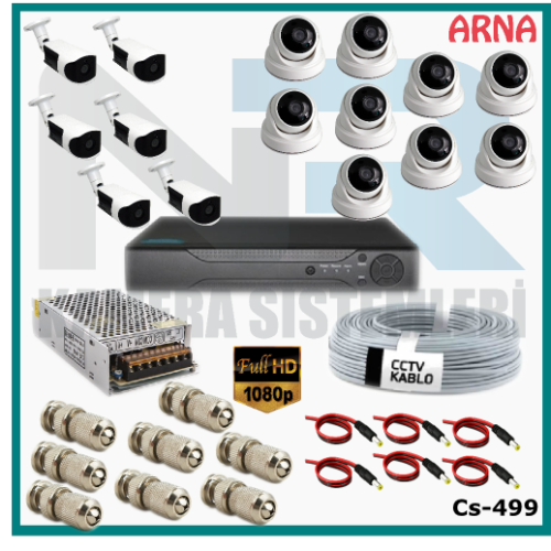 15 Kameralı (9 iç 6 dış) Güvenlik Kamerası Sistemi AHD 1080P ( Cs 499) Hardisksiz