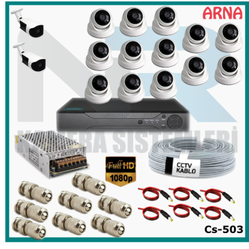 15 Kameralı (13 iç 2 dış) Güvenlik Kamerası Sistemi AHD 1080P ( Cs 503) Hardisksiz