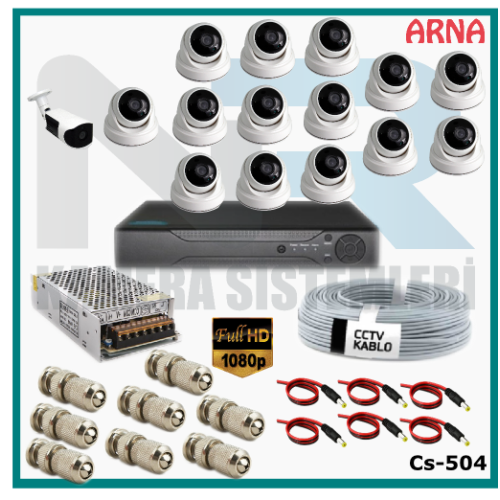 15 Kameralı (14 iç 1 dış) Güvenlik Kamerası Sistemi AHD 1080P ( Cs 504) Hardisksiz