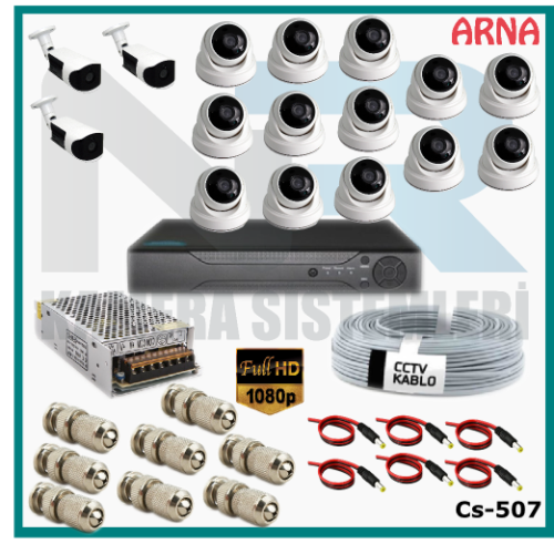 16 Kameralı (13 iç 3 dış) Güvenlik Kamerası Sistemi AHD 1080P ( Cs 507) Hardisksiz
