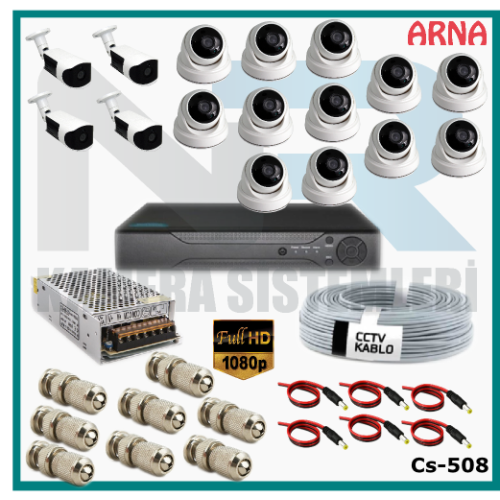 16 Kameralı (12 iç 4 dış) Güvenlik Kamerası Sistemi AHD 1080P ( Cs 508) Hardisksiz