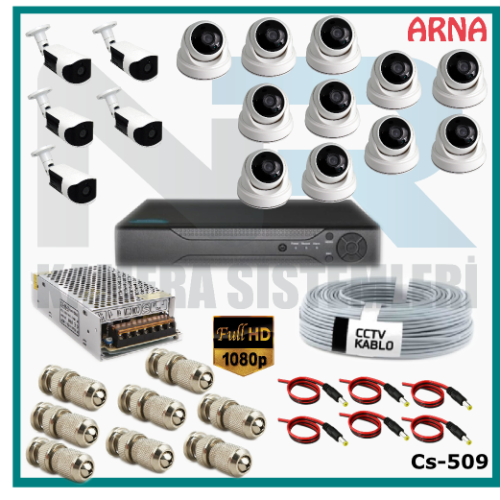 16 Kameralı (11 iç 5 dış) Güvenlik Kamerası Sistemi AHD 1080P ( Cs 509) Hardisksiz