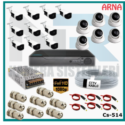 16 Kameralı (6 iç 10 dış) Güvenlik Kamerası Sistemi AHD 1080P ( Cs 514) Hardisksiz