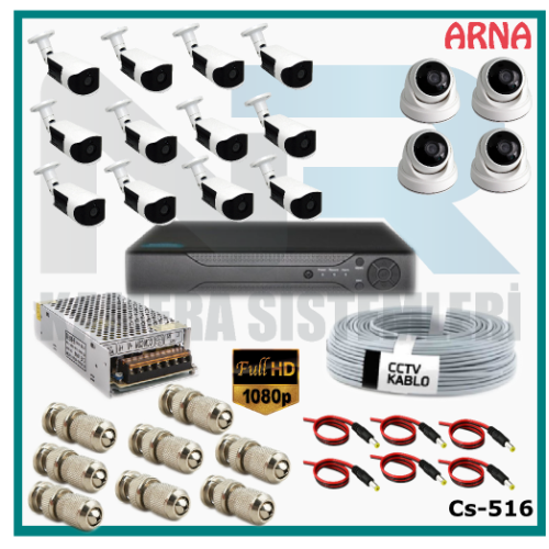 16 Kameralı (4 iç 12 dış) Güvenlik Kamerası Sistemi AHD 1080P ( Cs 516) Hardisksiz