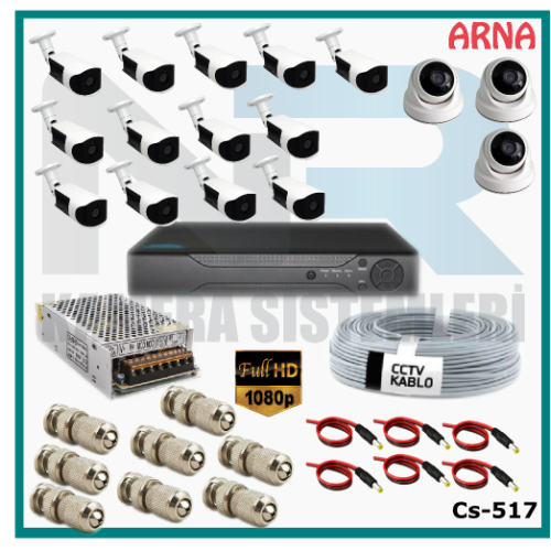 16 Kameralı (3 iç 13 dış) Güvenlik Kamerası Sistemi AHD 1080P ( Cs 517) Hardisksiz