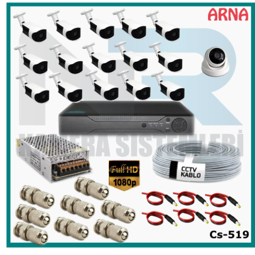 16 Kameralı (1 iç 15 dış) Güvenlik Kamerası Sistemi AHD 1080P ( Cs 519) Hardisksiz
