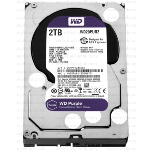 2TB WD PURPLE 3,5"64MB 5400RPM 7/24 Güvenlik Diski