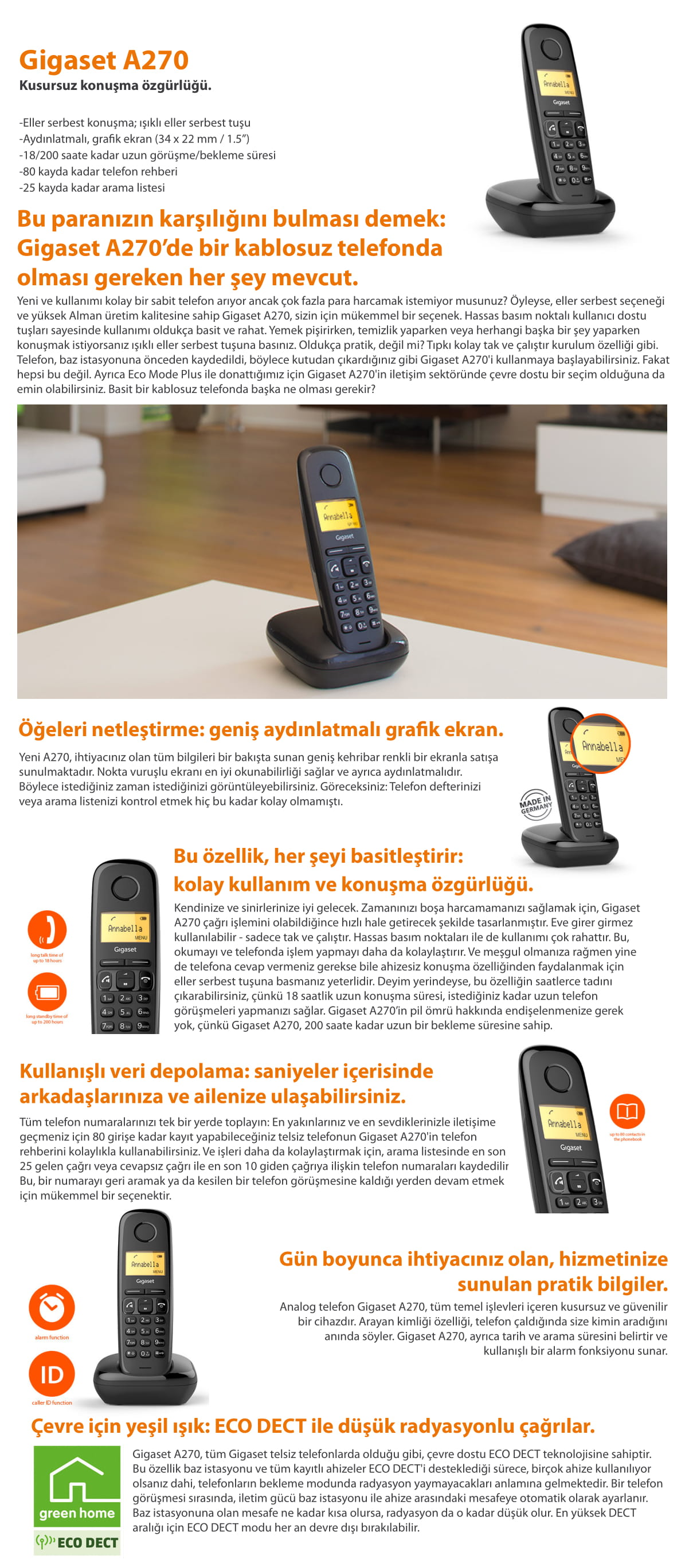 Gigaset A270 Handsfree Telsiz Telefon görünüm