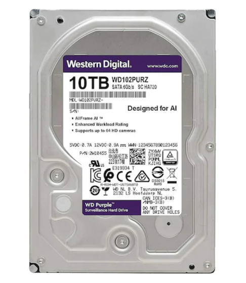 WD Purple WD102PURZ 3.5" 10 TB 7200 RPM SATA 3 HDD Güvenlik Diski