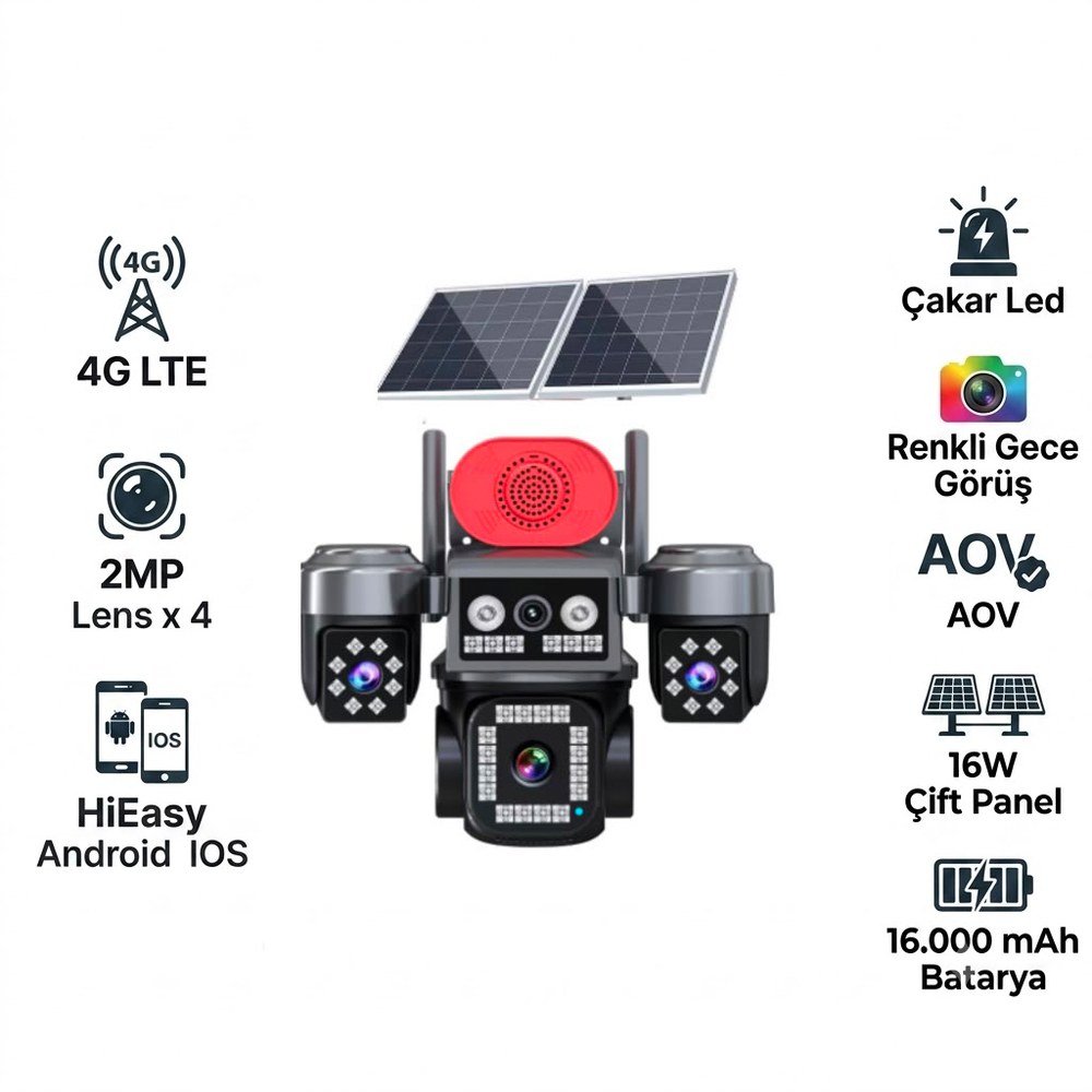 X5Tech 84-GZ 4G SIM Kartlı Sirenli Solar Güvenlik Kamerası