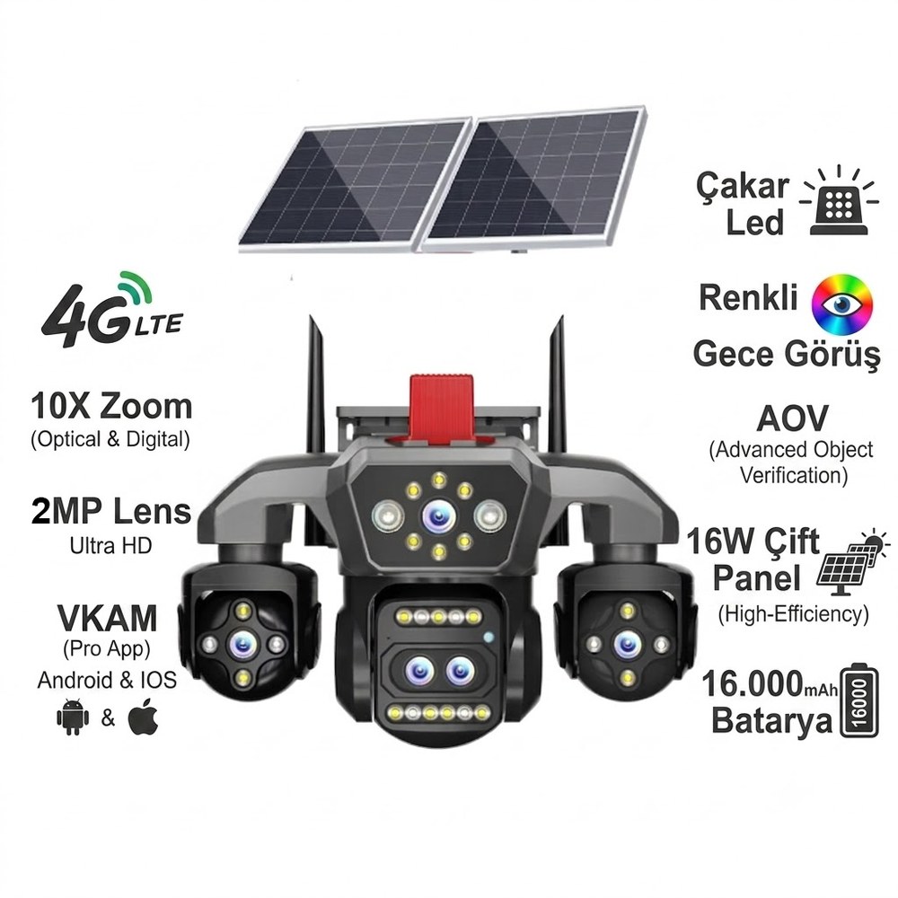 X5Tech 86-GZ 4G SIM Kartlı 10x Optik Zoomlu Solar Güvenlik Kamerası
