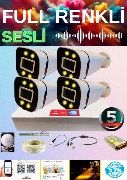 ARNA 4 Lü Sesli Gece Renkli Görüş Özellikli Su Geçirmez Güvenlik Kamerası Seti 500GB - ST50025S