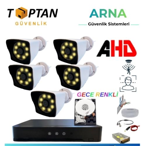 Arna 5 Kameralı 2 Mp 1080 P 3.6 mm Geniş Açılı 320 GB Hard Disk Dahil Ahd Güvenlik Kamera Seti - ST25320-1