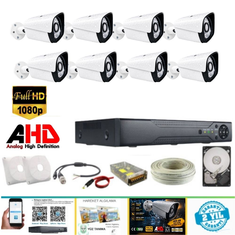 ARNA 8'Lİ BULLET KAMERA SETİ METAL KASA H.265+ YÜZ TANIMA ÖZELLİKLİ 1 TB HDD DAHİL- MS2810