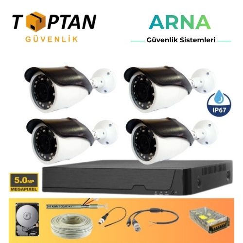 Arna Gerçek 5 Mp Metal Kasa 4 Kameralı Ahd Güvenlik Seti 500 GB HDD Dahil - ST45500GM-1