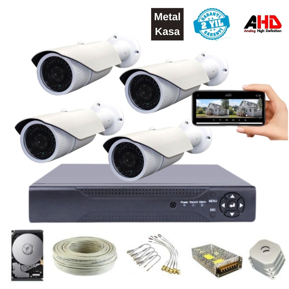 ARNA METAL KASA 4 KAMERALI 2 MP HAREKET ALGILAMA ÖZELLİKLİ GÜVENLİK KAMERA SETİ 4 TB HDD DAHİL - ST23424E