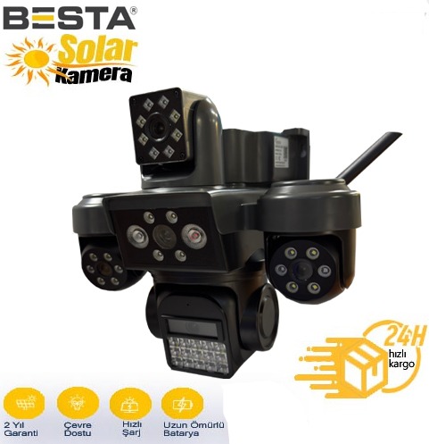 BESTA 4G ÇİFT SOLAR AOV E-SİM ÖZELLİKLİ 4 KAMERALI KABLOSUZ GÜVENLİK KAMERASI BS-220GS görünüm