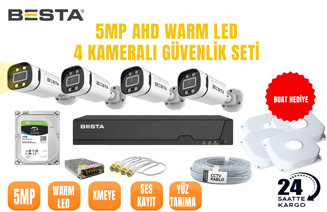 Besta 5 MP 1440P 4 Kameralı AHD Warm led Güvenlik Seti KD-2554