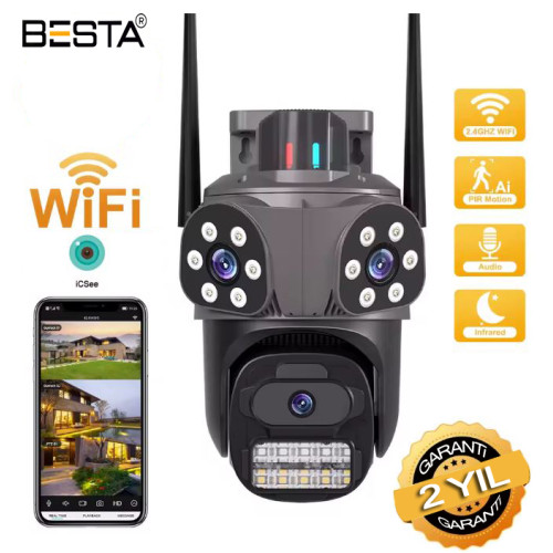 Besta Dış Mekan Üç Kameralı Gece Görüşlü Full Hd Ip Akıllı Güvenlik Kamerası PTZ GÜVENLİK KAMERASI BB-173510