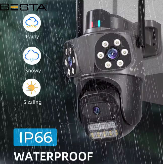 Besta Dış Mekan Üç Kameralı Gece Görüşlü Full Hd Ip Akıllı PTZ Güvenlik Kamerası 64 GB Micro SD Kart ve Adaptör Dahil BB-17352 görünüm