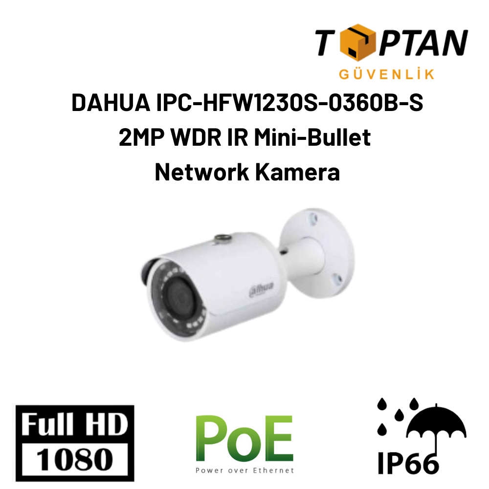 DAHUA IPC-HFW1230S-0360B-S 2MP WDR IR Mini-Bullet Network Kamera görünüm