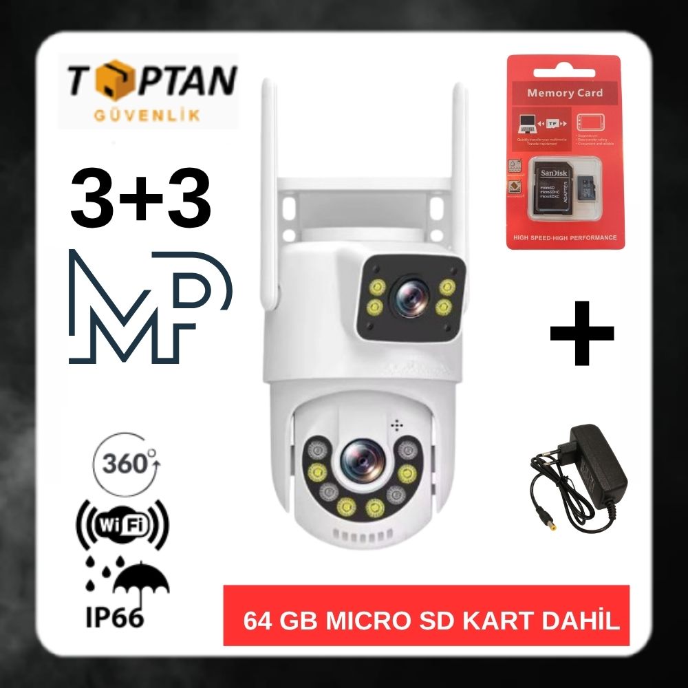 PTZ Dış Mekan Çift Kameralı Gece Görüşlü Full Hd Ip Akıllı Güvenlik Kamerası 64 GB Micro SD Kart Dahil BB-172364