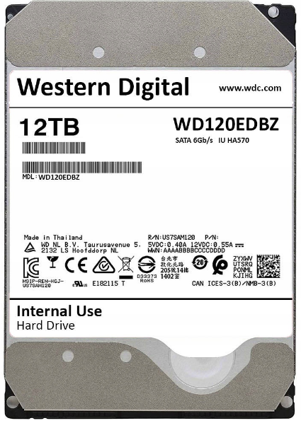 Western Digital 12TB, 3.5 In, SATA III, Hard Drive, HDD, WD120EDBZ