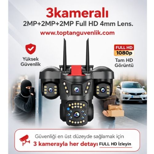 WIFI ÖZELLİKLİ 3 LENSLİ SOLAR GÜNEŞ PANELLİ KABLOSUZ GÜVENLİK KAMERASI RX-66WS görünüm