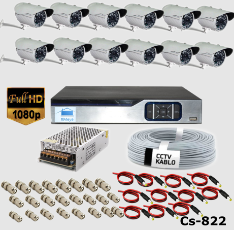 12 Kameralı Güvenlik Kamerası Sistemi AHD 1080P ( Cs 822 ) Harddisksiz detay