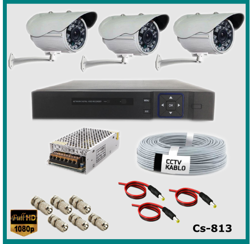 3 Kameralı Güvenlik Kamerası Sistemi AHD 1080P ( Cs 813 ) Harddisksiz detay