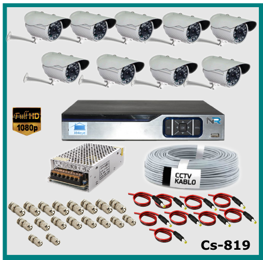 9 Kameralı Güvenlik Kamerası Sistemi AHD 1080P ( Cs 819 ) Harddisksiz detay