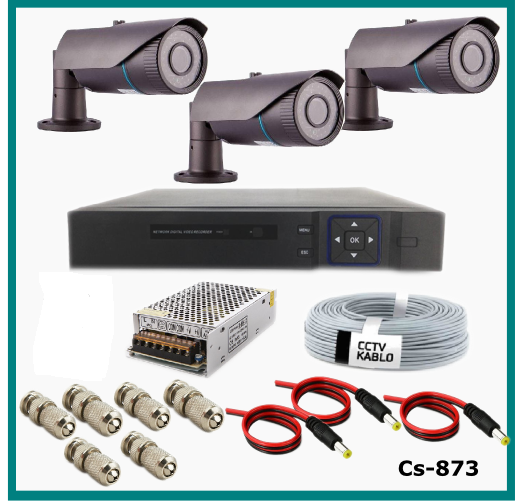 3 Kameralı Güvenlik Kamerası Sistemi AHD 1080P ( Cs 873 ) Harddisksiz