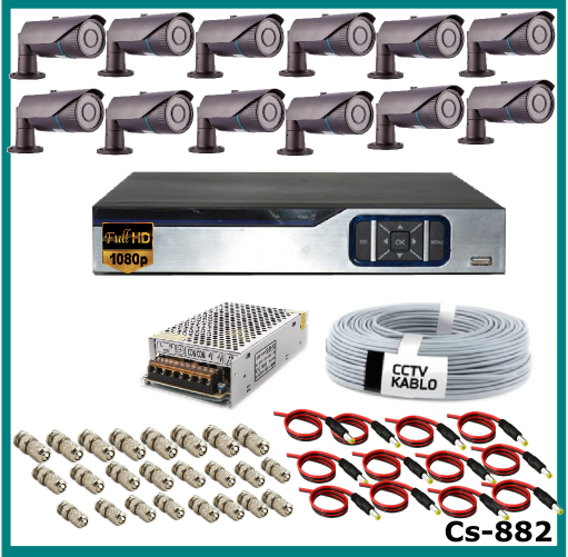 12 Kameralı 2MP Güvenlik Kamerası Sistemi AHD 1080P ( Cs 882 ) Harddisksiz