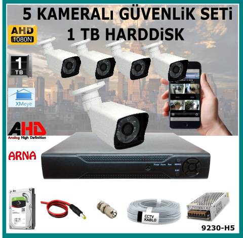 5 Kameralı Güvenlik Kamera Seti 1 Tb Hdd (9230-H5)