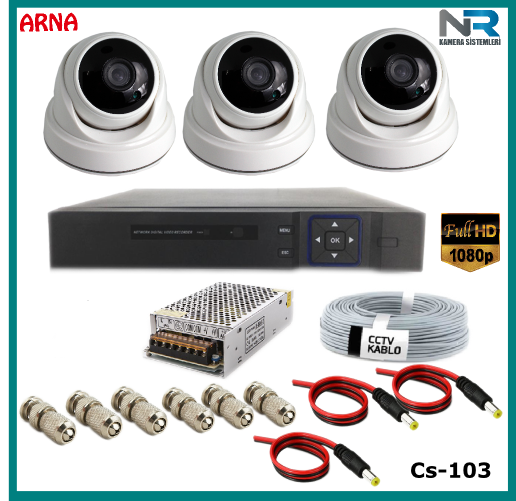 3 Kameralı 2MP Dome Güvenlik Kamerası Sistemi AHD 1080P Cs-103 Harddisksiz