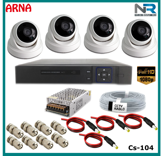 4 Kameralı 2MP Dome Güvenlik Kamerası Sistemi AHD 1080P Cs-104 Harddisksiz