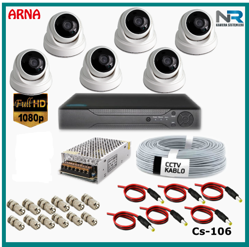 6 Kameralı 2MP Dome Güvenlik Kamerası Sistemi AHD 1080P Cs-106 Harddisksiz