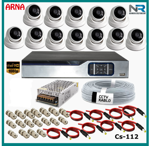 12 Dome Kameralı Güvenlik Kamerası Sistemi AHD 1080P Cs 112 Harddisksiz