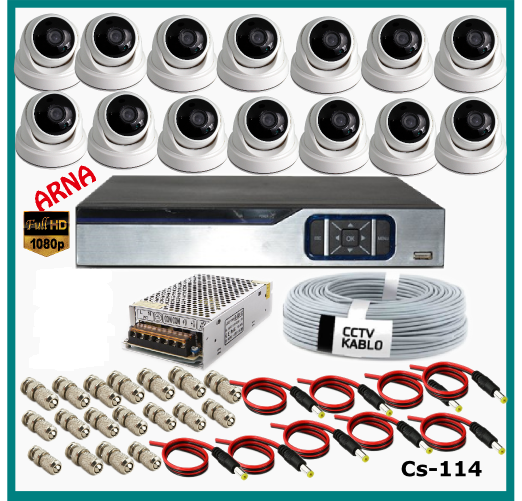 14 Dome Kameralı Güvenlik Kamerası Sistemi AHD 1080P Cs 114 Harddisksiz
